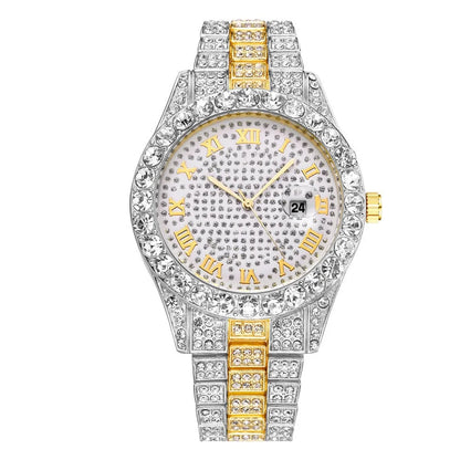 Men Women Watch Luxury Date Quartz Bling Full Rhinestones Watches Cuban Hand Chain Fashion Jewelry