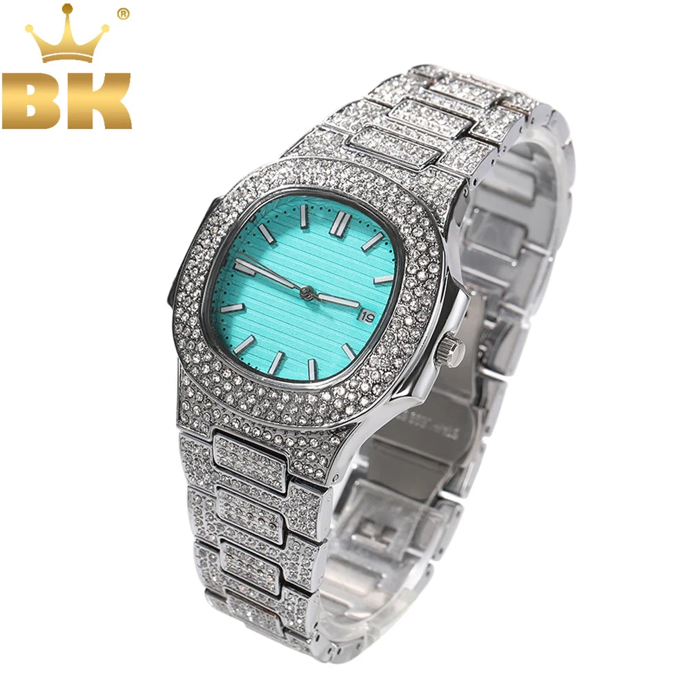 THE BLING KING Tiffani Blue Women Watch Elegant Stylish Drop Iced Babe Mini Quartz Watches Wrist Watches Arm Clock Party Jewelry