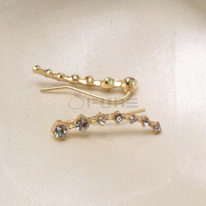 Long Bar Ear Cuff Climber CZ Stud Earrings 925 Sterling Silver 