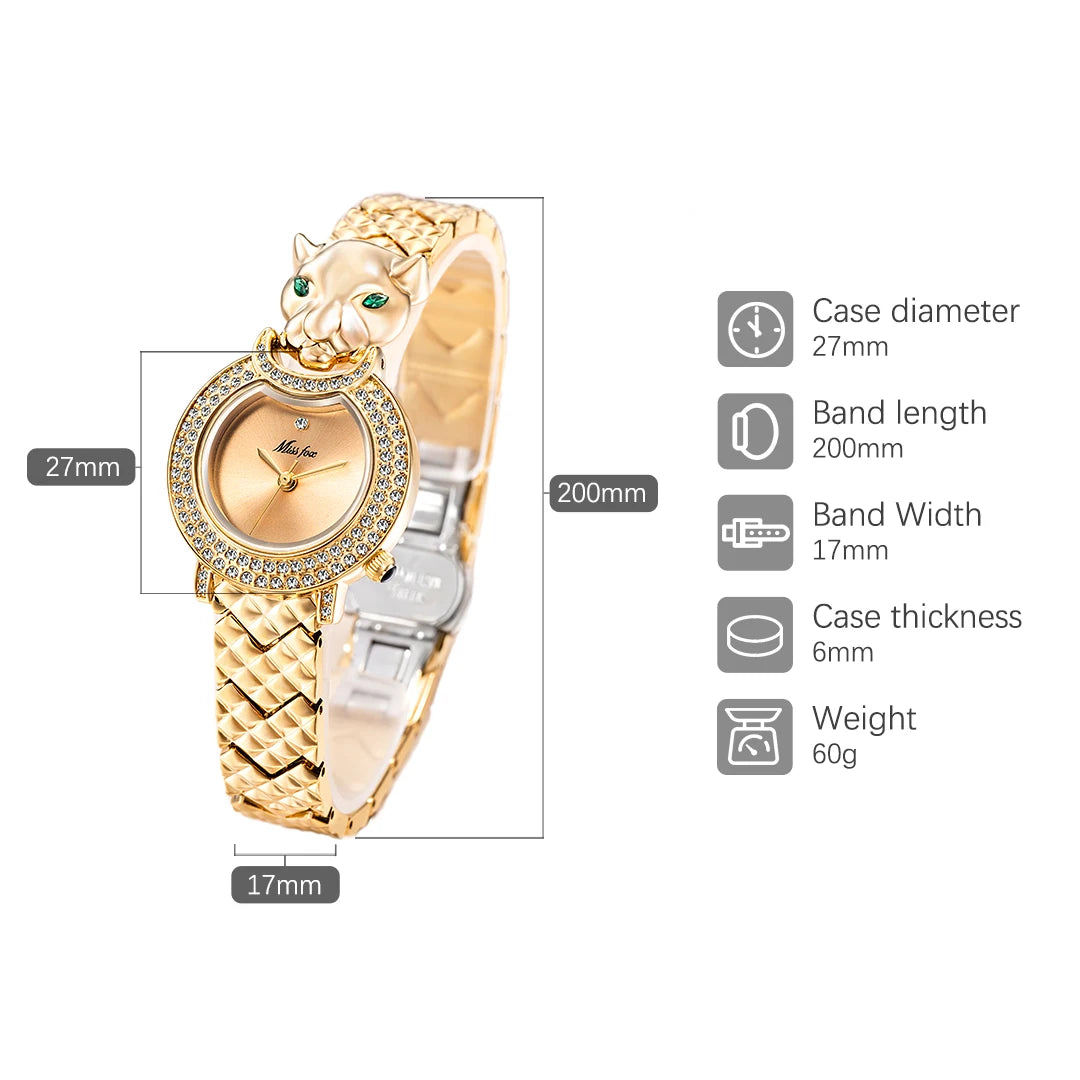 Leopard 3D Bling Diamond Women's Quartz Watch - Fashion Casual Gold Jewelry Timepiece