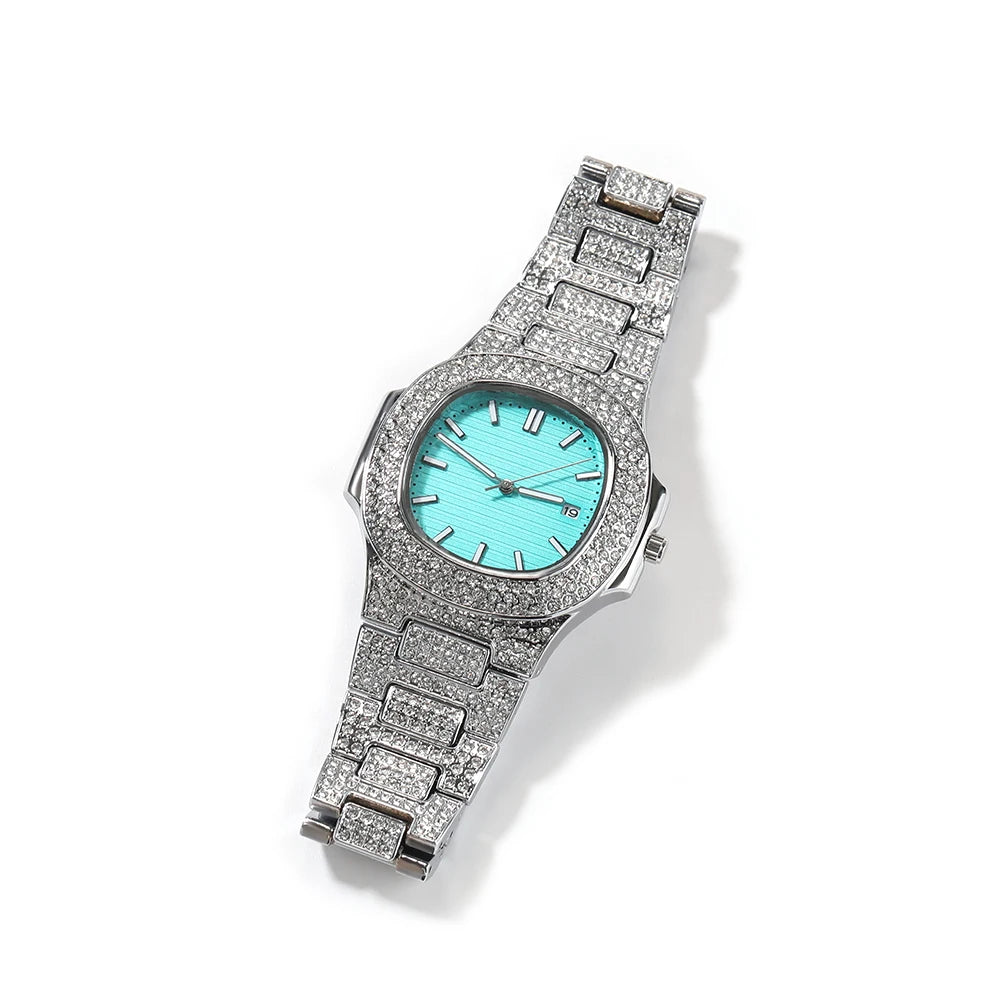 THE BLING KING Tiffani Blue Women Watch Elegant Stylish Drop Iced Babe Mini Quartz Watches Wrist Watches Arm Clock Party Jewelry