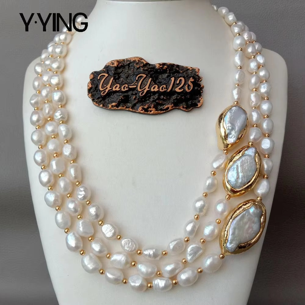 Y·YING 20'' 3-Row Cultured Baroque & Keshi Pearl Necklace with 18K Gold-Plated Connector 