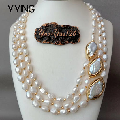 Y·YING 20'' 3-Row Cultured Baroque & Keshi Pearl Necklace with 18K Gold-Plated Connector 