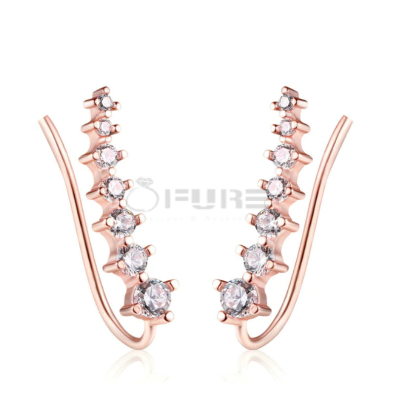 Long Bar Ear Cuff Climber CZ Stud Earrings 925 Sterling Silver 