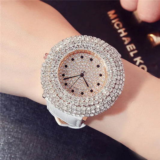 Luxury Diamond Women Watches Rhinestone Bling Dial Casual Red Leather Relogio Feminino Female Bracelet Lady Quartz Wristwatches