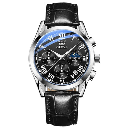 Men's OLEVS Luxury Quartz Watch – Moon Phase Chronograph, Waterproof Fashion Timepiece