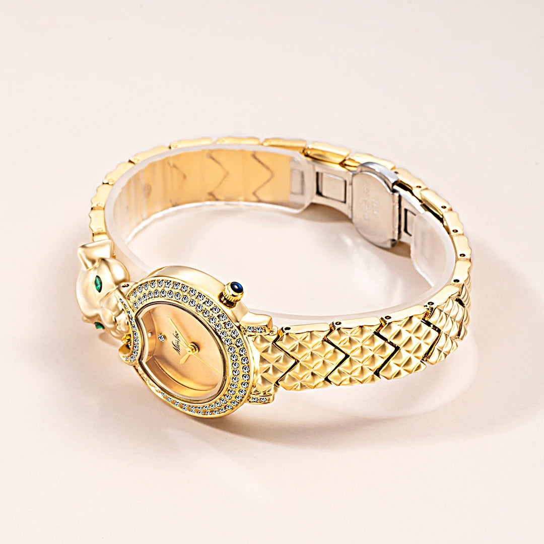 Leopard 3D Bling Diamond Women's Quartz Watch - Fashion Casual Gold Jewelry Timepiece