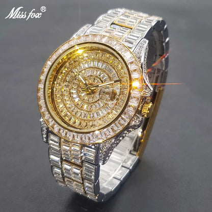 Miss Fox Full Diamond Men’s Watch - High-Quality Hip Hop Ice Out Stainless Steel, Luminous & Waterproof