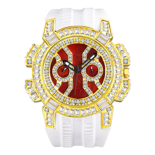 Luxury Red Quartz Men's Watch - Hip Hop Streetwear Waterproof Diamond-Accented Timepiece