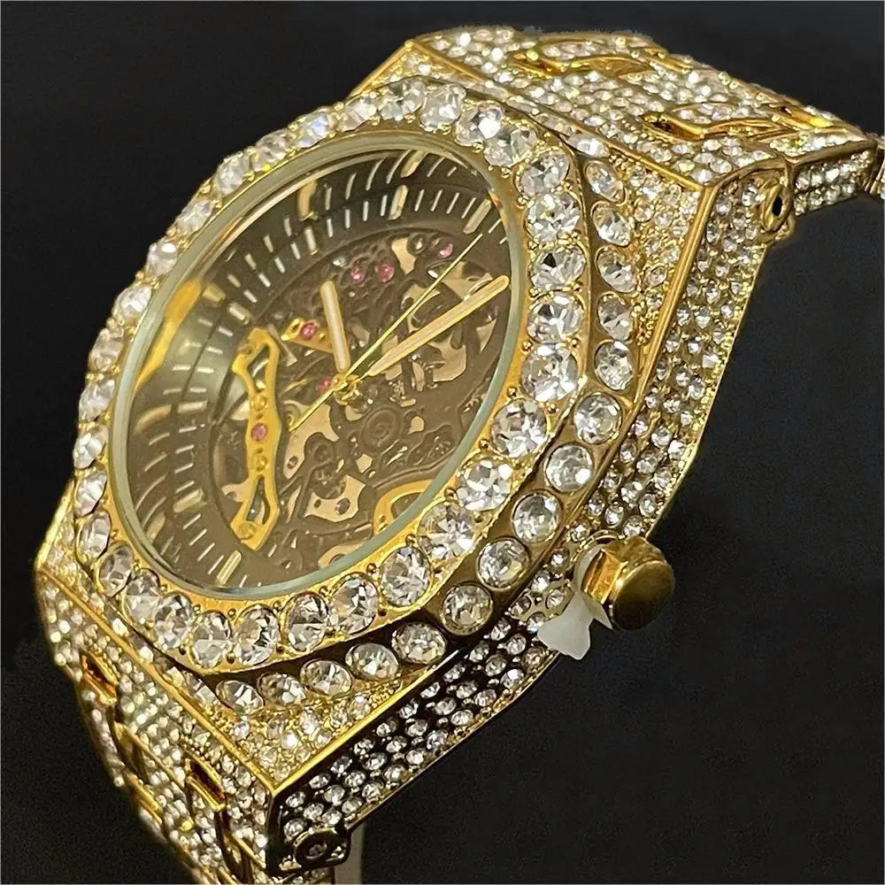 Luxury Automatic Mechanical Watch Men Hip Hop Brand  Steel Full Iced Diamond Jewelry Gold Wristwatch Fashion Man 2023 New