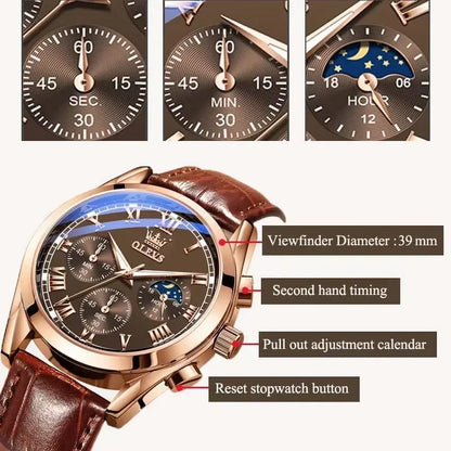 Men's OLEVS Luxury Quartz Watch – Moon Phase Chronograph, Waterproof Fashion Timepiece