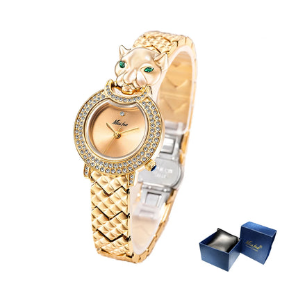 Leopard 3D Bling Diamond Women's Quartz Watch - Fashion Casual Gold Jewelry Timepiece