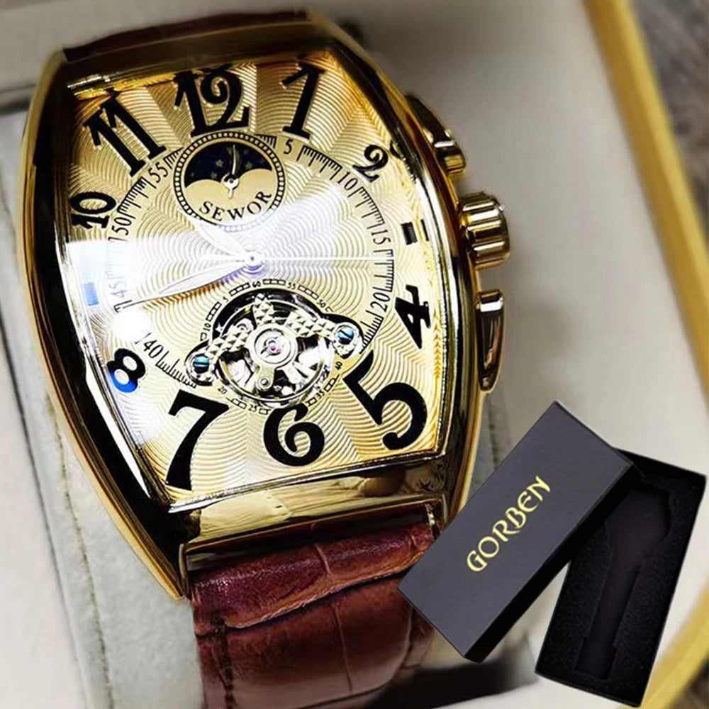 Luxury Tourbillon Skeleton Automatic Watch - Luminous Mechanical Wristwatch for Men