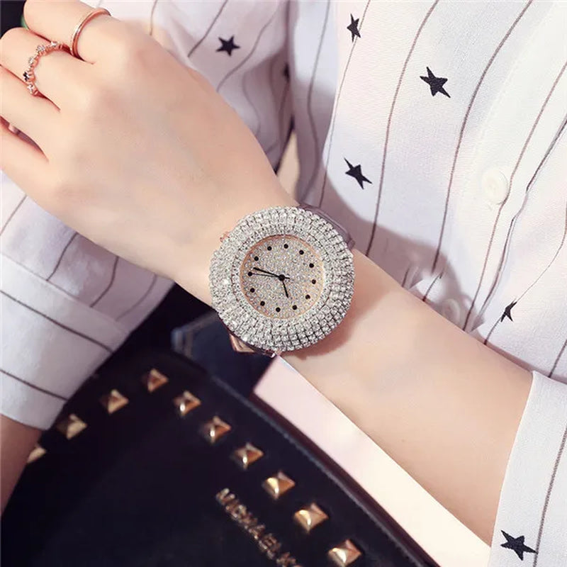 Luxury Diamond Women Watches Rhinestone Bling Dial Casual Red Leather Relogio Feminino Female Bracelet Lady Quartz Wristwatches